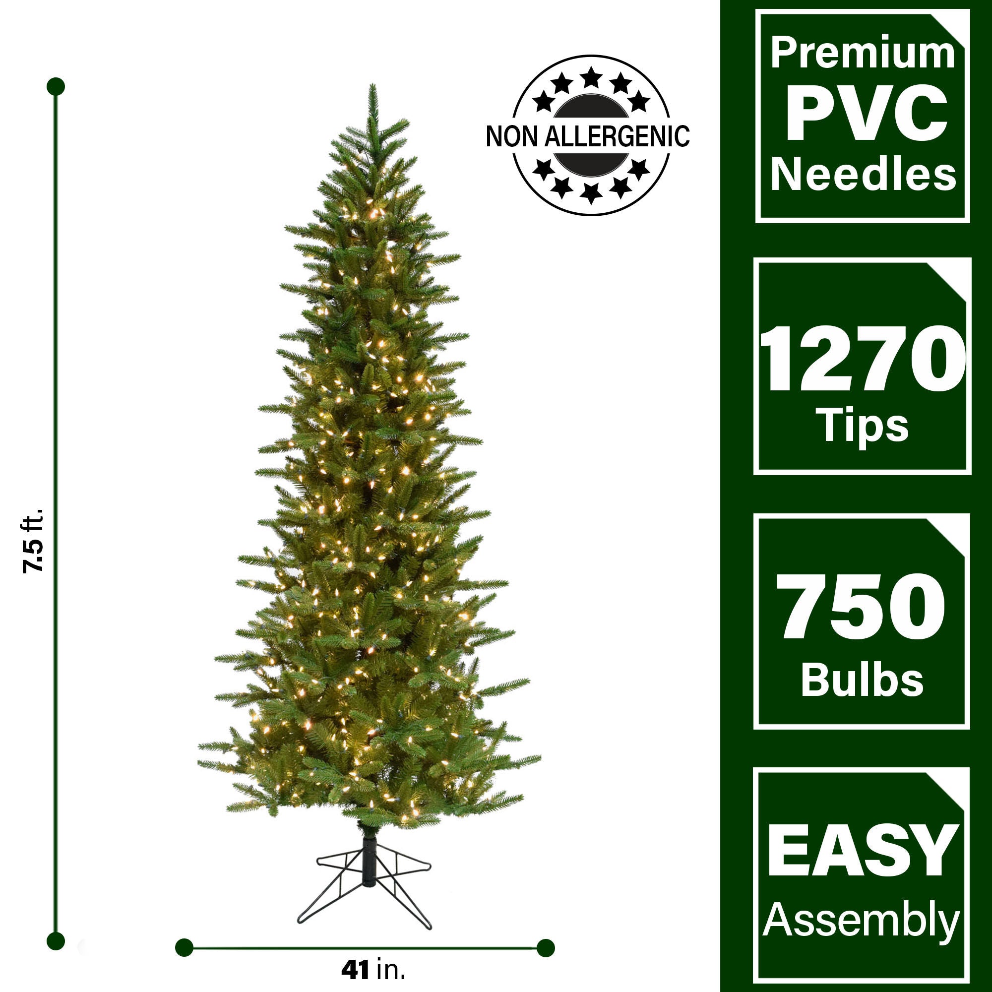 Fraser Hill Farm -  7.5 Ft. Carmel Pine Slim Artificial Christmas Tree with Warm White LED String Lighting