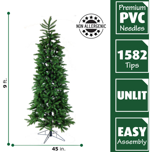 Fraser Hill Farm -  9 Ft. Carmel Pine Slim Artificial Christmas Tree