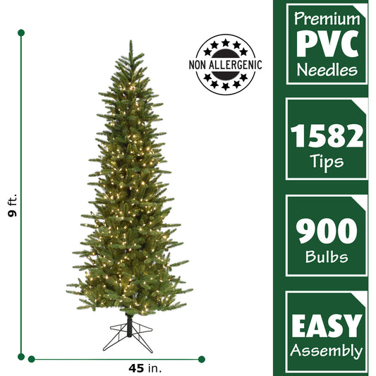 Fraser Hill Farm -  9 Ft. Carmel Pine Slim Artificial Christmas Tree with Smart String Lighting