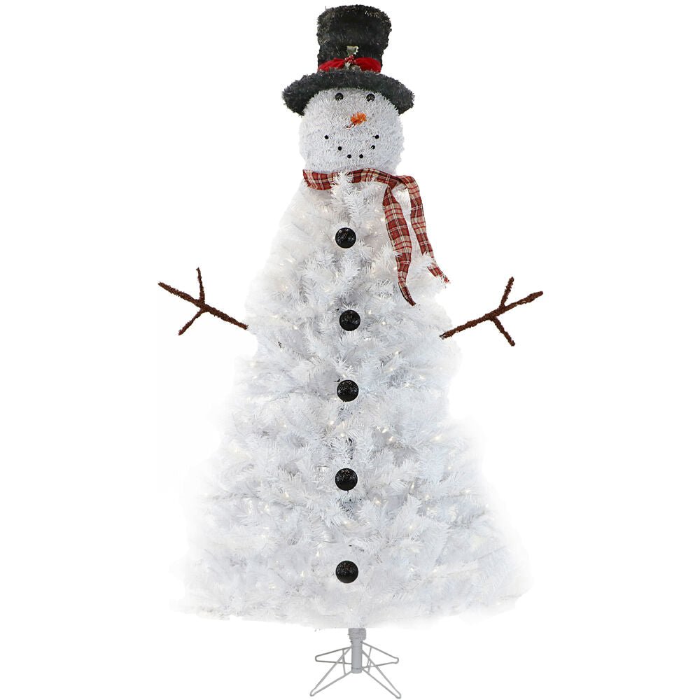 Fraser Hill Farm -  7.5-Ft White Snowman Christmas Tree with Clear LED Lights