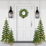 Fraser Hill Farm -  3-ft. Downswept Farmhouse Fir Christmas Tree with Burlap Bag and Warm White LED Lights, Set of 2