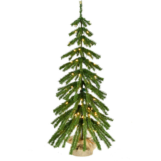 Fraser Hill Farm -  4-ft. Downswept Farmhouse Fir Christmas Tree with Burlap Bag and Warm White LED Lights