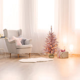 Fraser Hill Farm -  3-ft. Festive Tinsel Christmas Tree with Burlap Bag and Warm White LED Lights, Blush