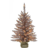 Fraser Hill Farm -  3-ft. Festive Tinsel Christmas Tree with Burlap Bag and Warm White LED Lights, Blush