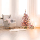Fraser Hill Farm -  4-ft. Festive Tinsel Christmas Tree with Burlap Bag and Warm White LED Lights, Blush