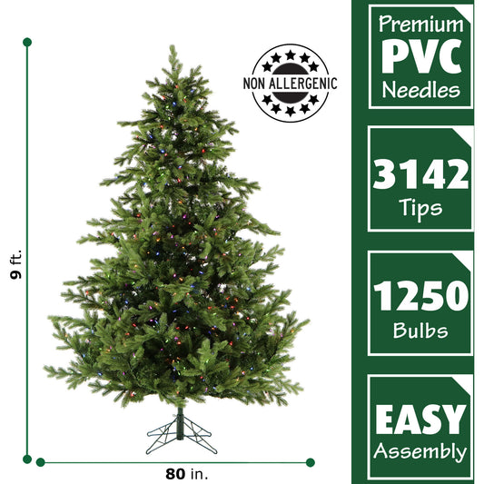 Fraser Hill Farm -  9-Ft. Foxtail Pine Christmas Tree with Multi-Color LED String Lighting