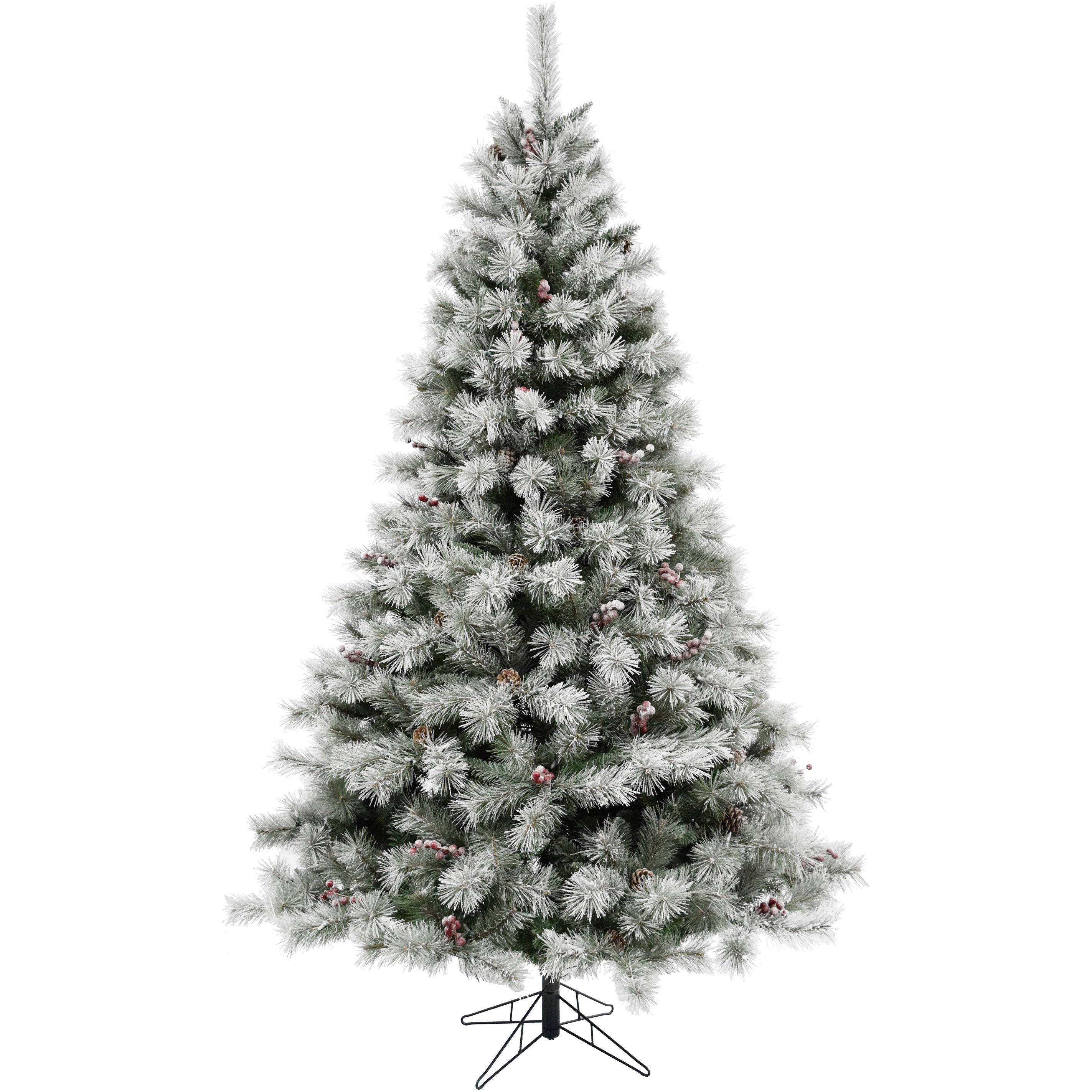 Fraser Hill Farm -  6.5-Ft Prelit Homestead Pine Frosted Christmas Tree with EZ Connect Warm White LED Lights, Pinecones, and Berries