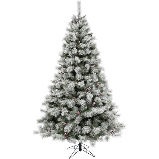 Fraser Hill Farm -  6.5-Ft Prelit Homestead Pine Frosted Christmas Tree with EZ Connect Warm White LED Lights, Pinecones, and Berries