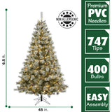 Fraser Hill Farm -  6.5-Ft Prelit Homestead Pine Frosted Christmas Tree with EZ Connect Warm White LED Lights, Pinecones, and Berries