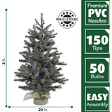 Fraser Hill Farm -  2-Ft. Heritage Pine Artificial Tree with Burlap Base and Battery-Operated Multi-Colored LED String Lights