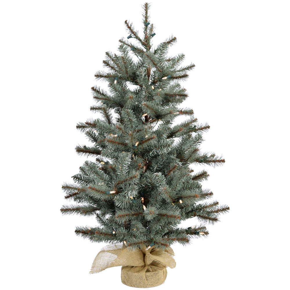 Fraser Hill Farm -  3-Ft. Heritage Pine Artificial Tree with Burlap Base and LED String Lights