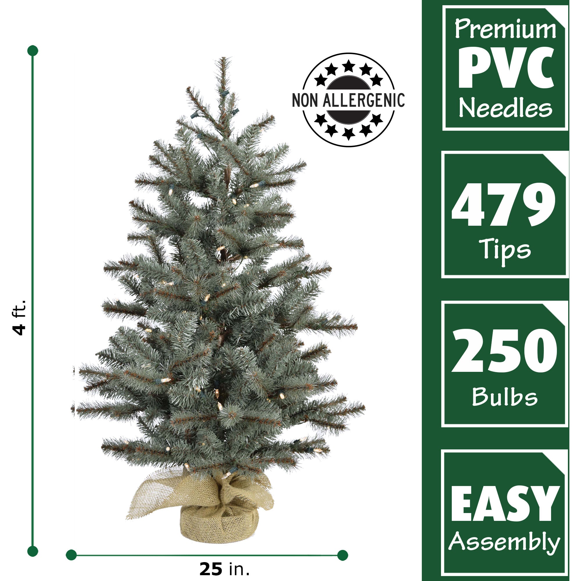 Fraser Hill Farm -  4-Ft. Heritage Pine Artificial Tree with Burlap Base and LED String Lights