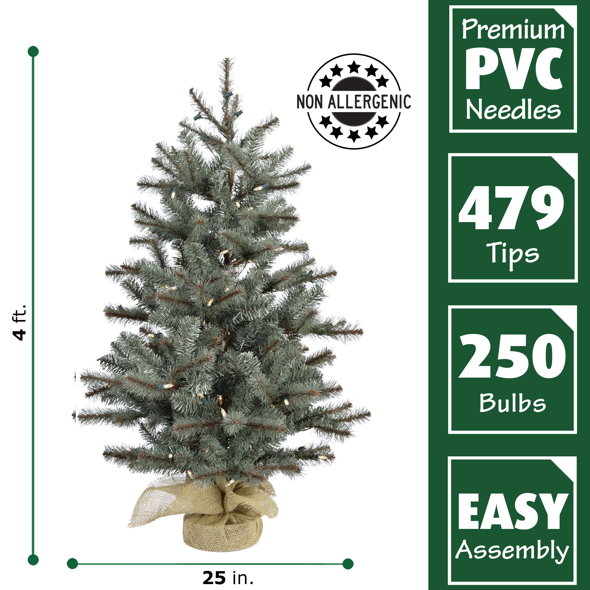 Fraser Hill Farm -  Set of Two 4-Ft. Heritage Pine Artificial Trees with Burlap Bases and LED String Lights