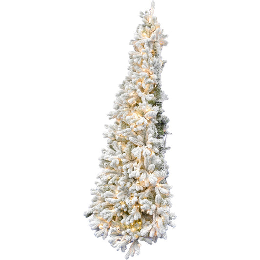 Fraser Hill Farm -  6.5-ft. Green Christmas Half Tree with Flock and Warm White LED Lighting