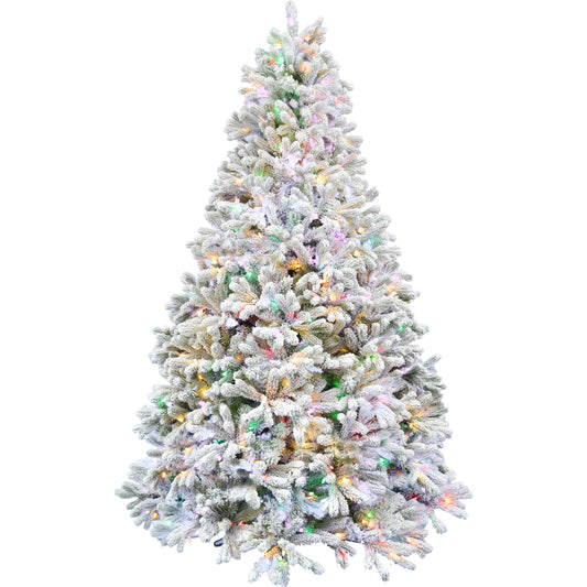 Fraser Hill Farm -  6.5-ft. Green Christmas Half Tree with Flock and Multicolored LED Lighting