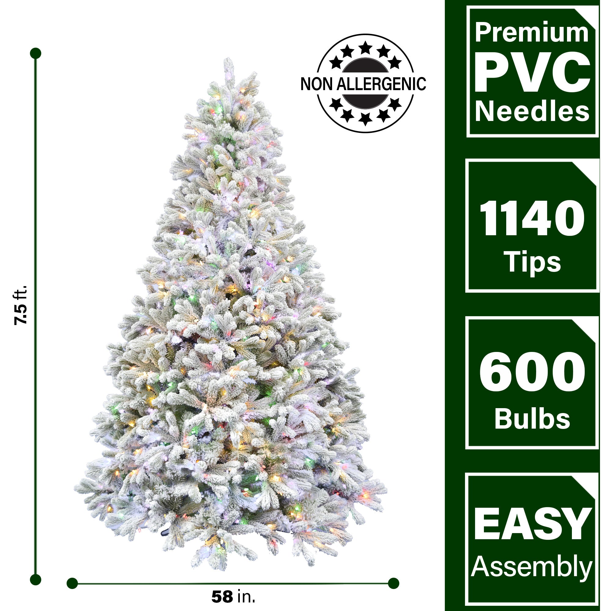 Fraser Hill Farm -  7.5-ft. Flocked Christmas Half Tree with Flock and Multicolored LED Lighting