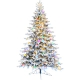 Fraser Hill Farm -  6.5-ft. Snowy  Christmas Half Tree with Flock, Warm White LED, and Frosted G40 Multicolored Lighting