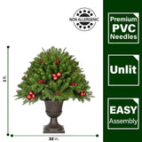Fraser Hill Farm -  3-Ft. Joyful Porch Tree in Pedestal Urn with Pinecones, Berries, and Ornaments