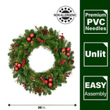 Fraser Hill Farm -  30-In. Joyful Wreath Door or Wall Hanging with Pinecones, Berries, and Ornaments