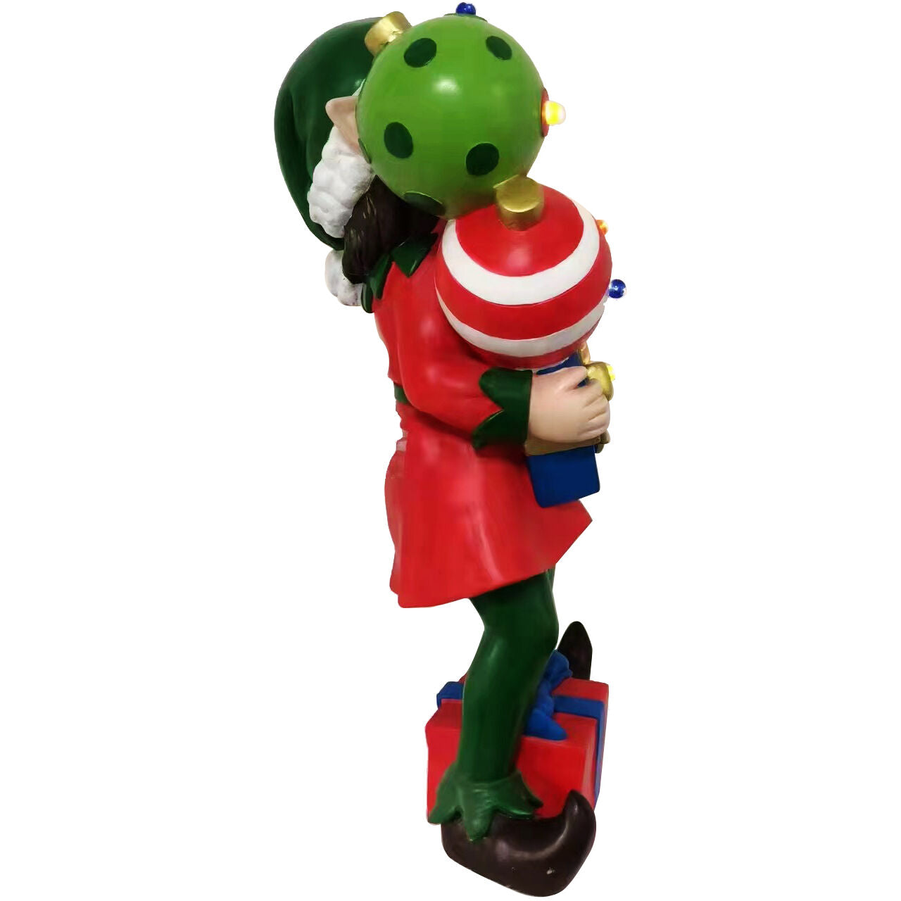 Fraser Hill Farm - 30-inch Elf Figurine Holding Presents with Built-in Multicolor LED Lights