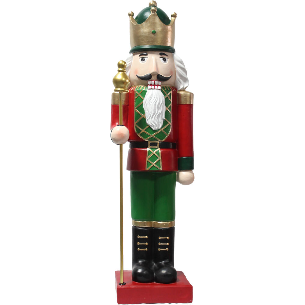 Fraser Hill Farm -  32-In. Nutcracker Holding Staff MGO Figurine, Festive Indoor or Covered Outdoor Christmas Holiday Decorations, Red/Green