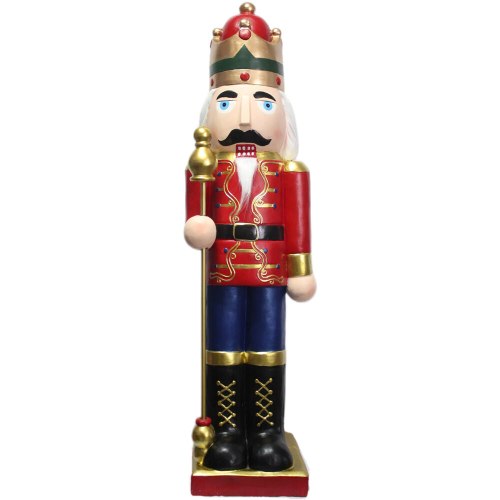 Fraser Hill Farm -  48-In. Nutcracker Holding Staff MGO Figurine, Festive Indoor Christmas Holiday Decorations, Red/Blue