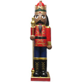 Fraser Hill Farm -  48-In. African American Nutcracker Holding Staff MGO Figurine, Festive Indoor Christmas Holiday Decorations, Red/Blue