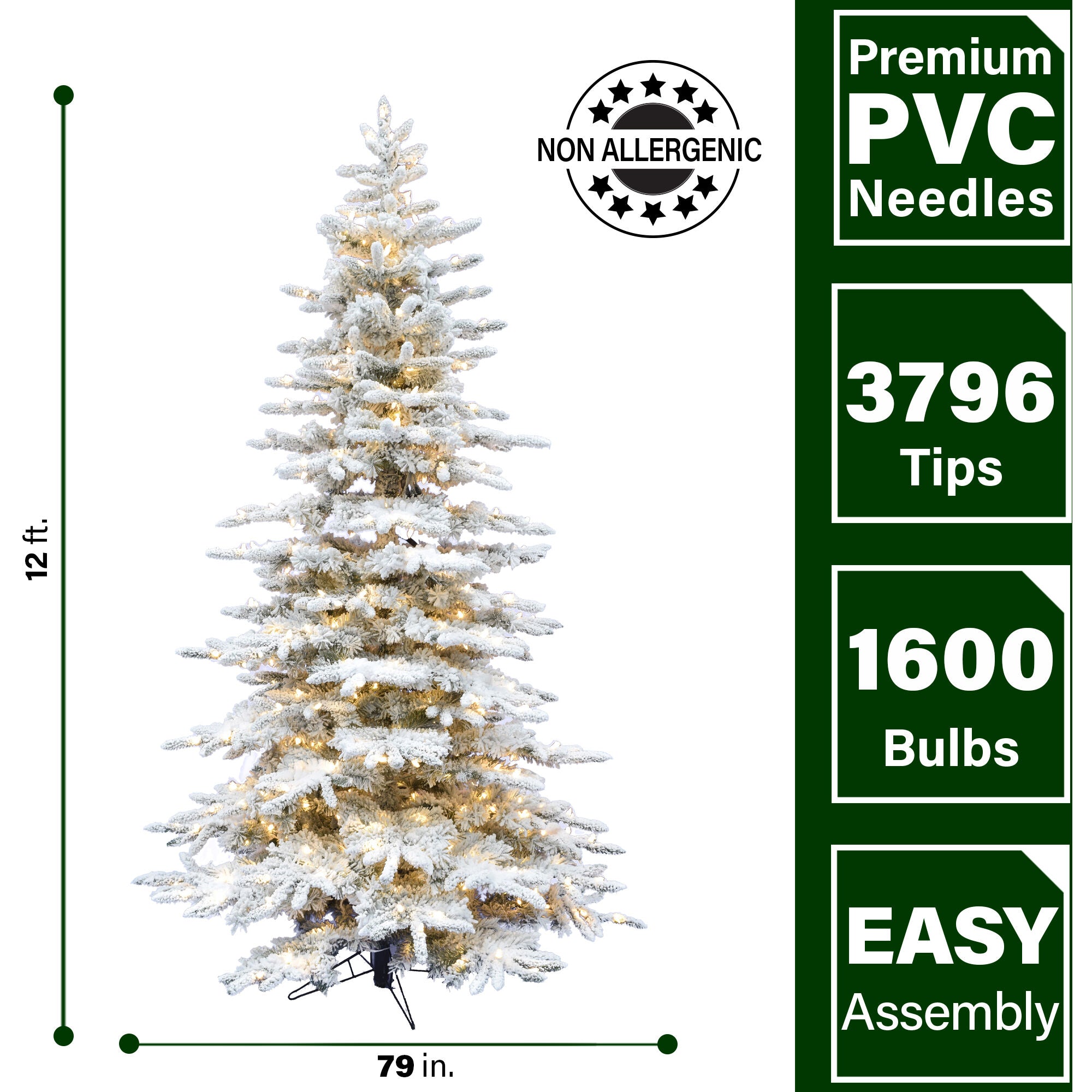 Fraser Hill Farm -  12-Ft. Flocked Mountain Pine Christmas Tree with Clear Smart String Lighting