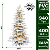 Fraser Hill Farm -  6.5-Ft. Flocked Mountain Pine Christmas Tree with Smart String Lighting