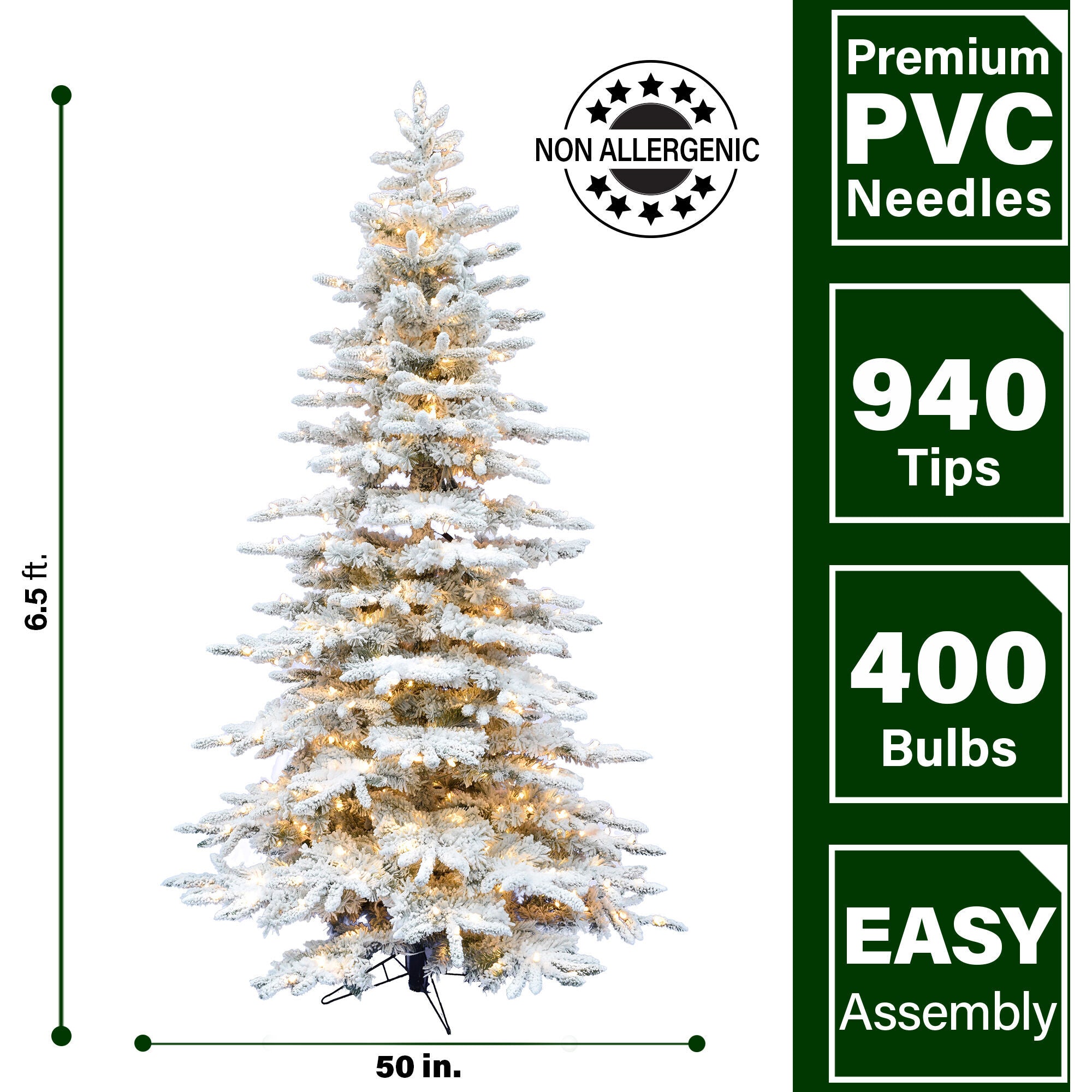 Fraser Hill Farm -  6.5-Ft. Flocked Mountain Pine Christmas Tree with Warm White LED String Lighting