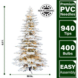 Fraser Hill Farm -  6.5-Ft. Flocked Mountain Pine Christmas Tree with Warm White LED String Lighting