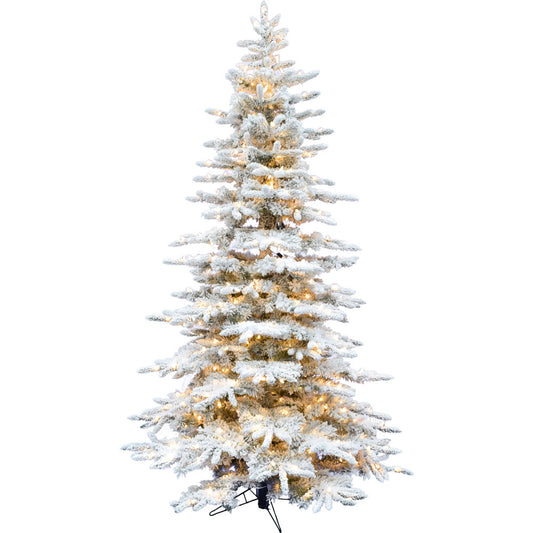 Fraser Hill Farm -  9-Ft. Flocked Mountain Pine Christmas Tree with Warm White LED String Lighting