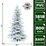 Fraser Hill Farm -  9-Ft. Flocked Mountain Pine Christmas Tree with Multi-Color LED String Lighting