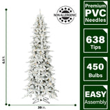 Fraser Hill Farm -  6.5-Ft. Slim Mountain Pine Flocked Christmas Tree with Warm White LED Lights
