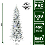 Fraser Hill Farm -  6.5-Ft. Slim Mountain Pine Flocked Christmas Tree with Multicolor LED Lights