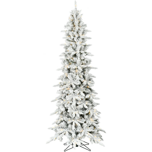 Fraser Hill Farm -  7.5-Ft. Slim Mountain Pine Flocked Christmas Tree with Warm White LED Lights