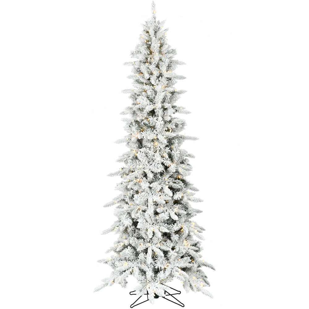 Fraser Hill Farm -  9-Ft. Slim Mountain Pine Flocked Christmas Tree with Warm White LED Lights
