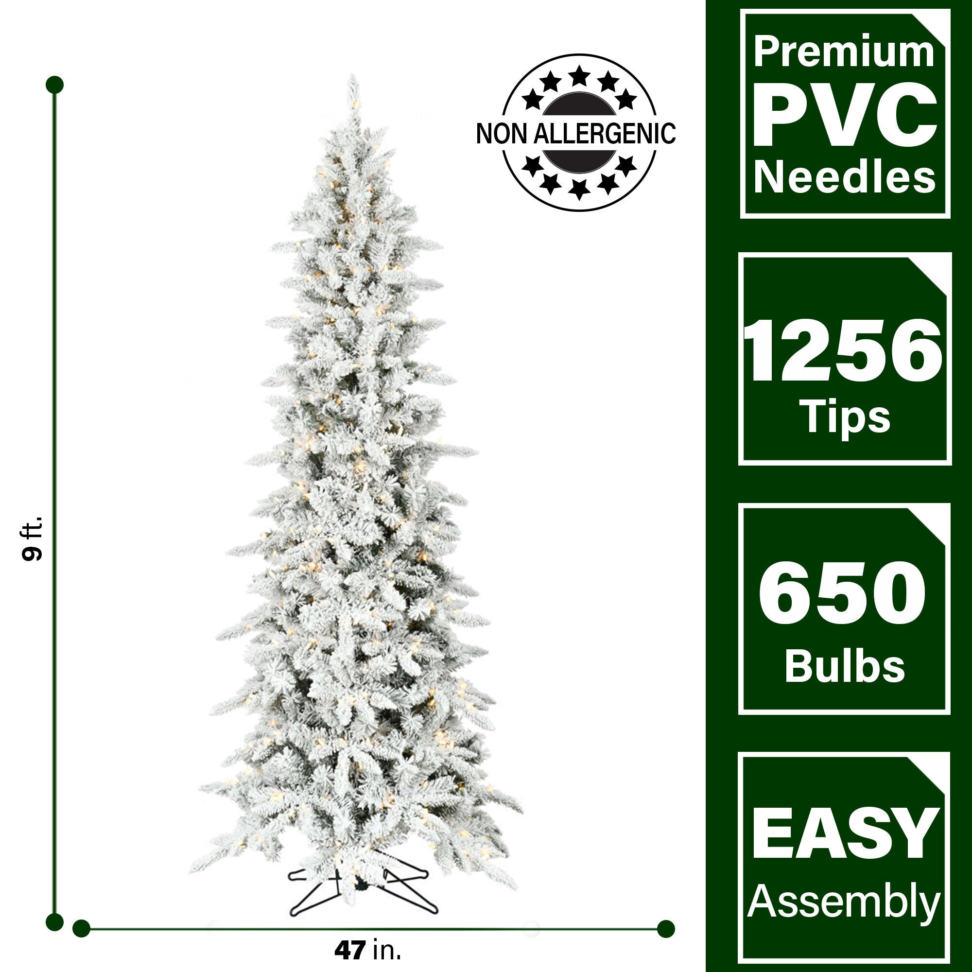 Fraser Hill Farm -  9-Ft. Slim Mountain Pine Flocked Christmas Tree with Warm White LED Lights