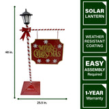 Fraser Hill Farm -  4-Ft. Lamp Post with Merry Christmas Sign and Solar Lantern, Prelit Outdoor (or Indoor) Christmas Decoration