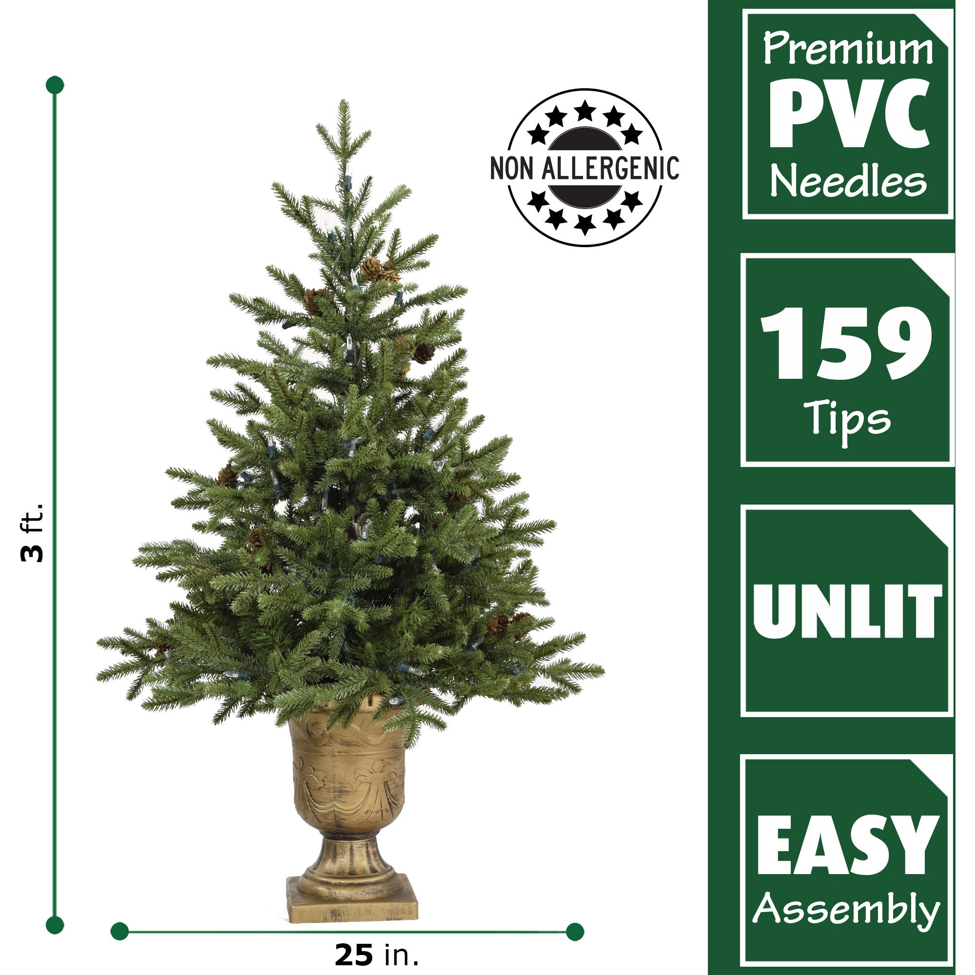 Fraser Hill Farm -  3-Ft. Noble Fir Artificial Tree with Metallic Urn Base