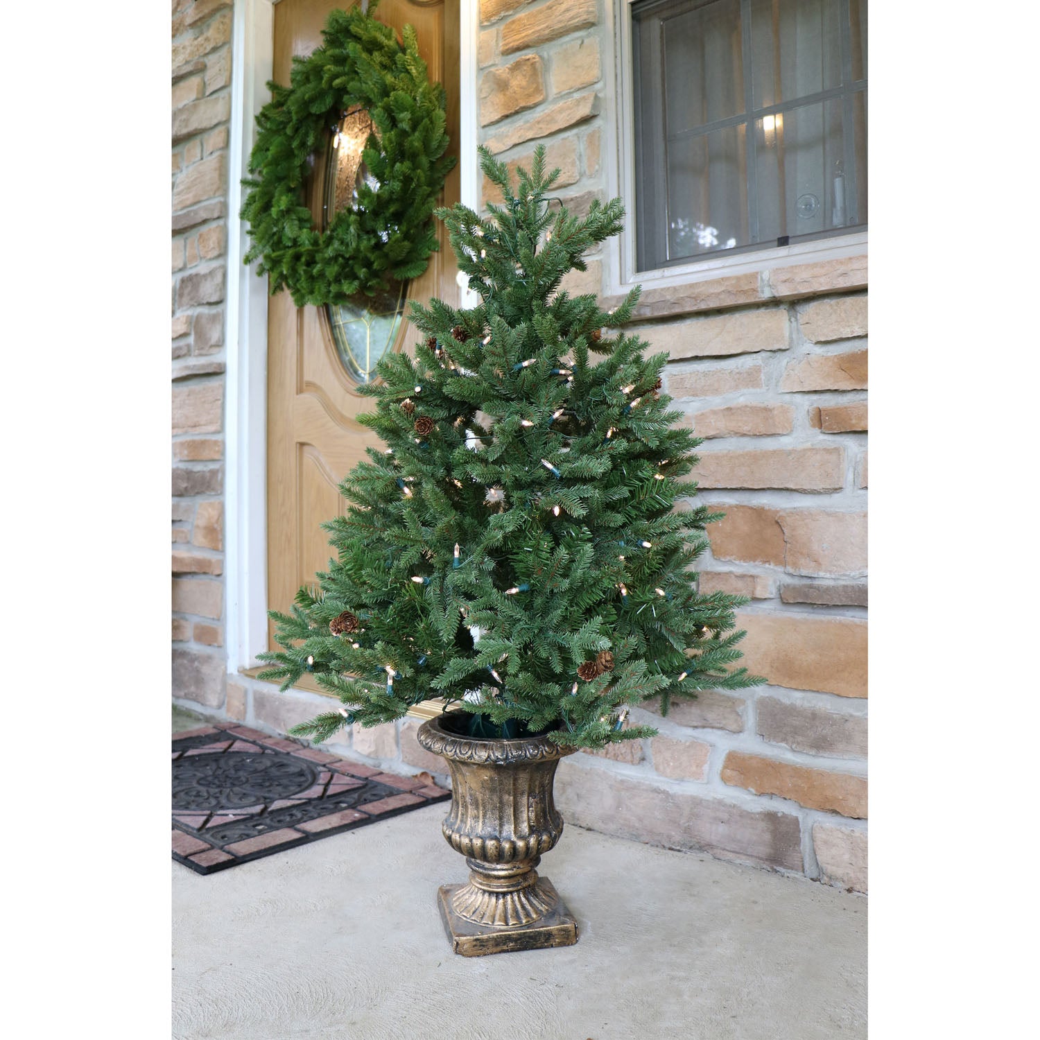 Fraser Hill Farm -  4-Ft. Noble Fir Artificial Tree with Metallic Urn Base and LED String Lights