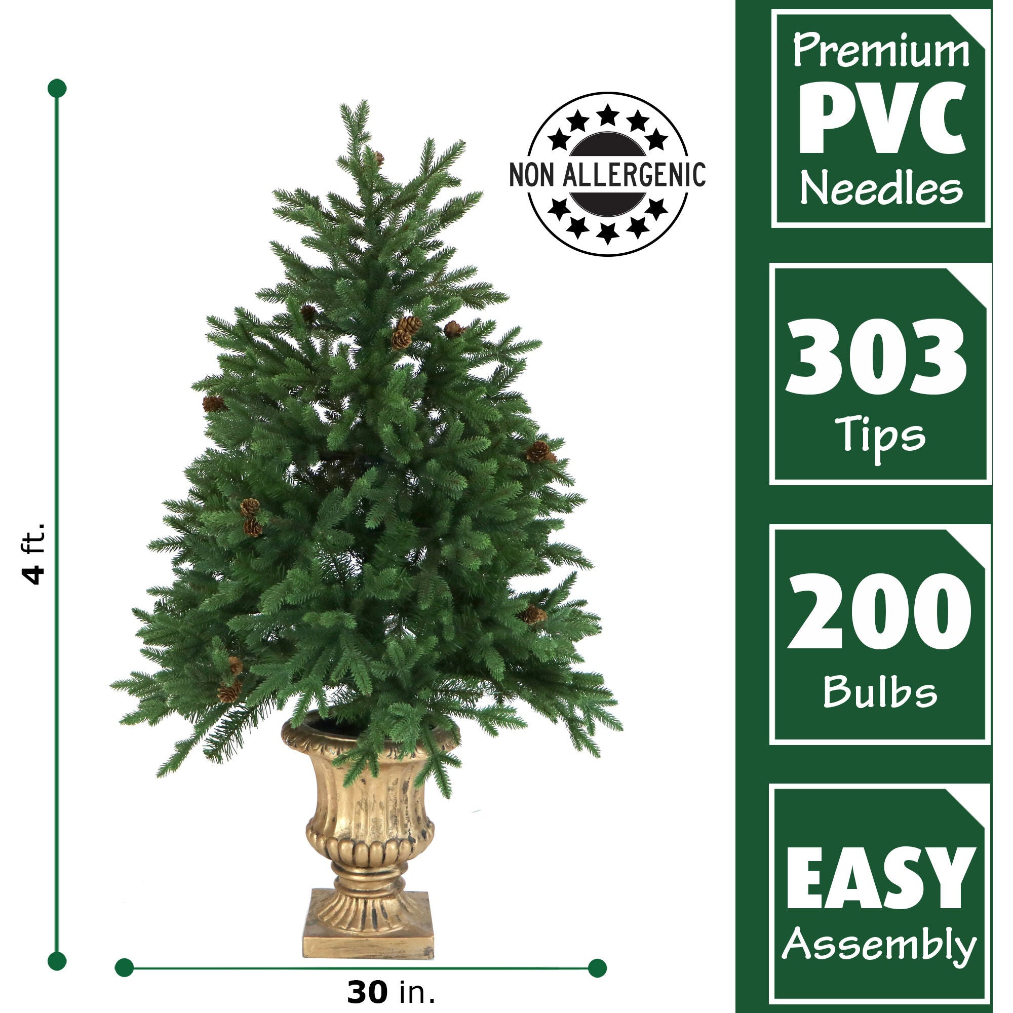 Fraser Hill Farm -  4-Ft. Noble Fir Artificial Tree with Metallic Urn Base and LED String Lights