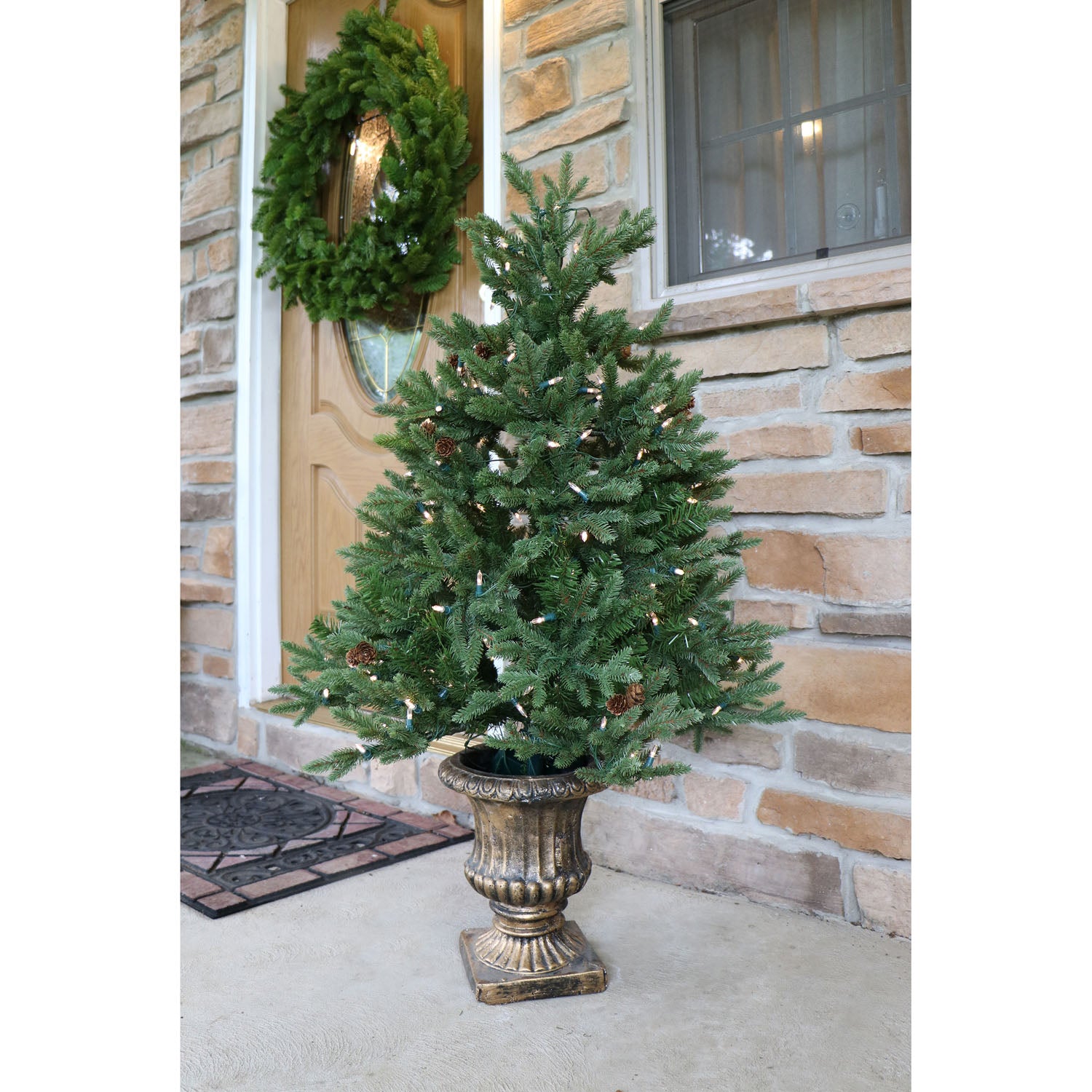 Fraser Hill Farm -  4-Ft. Noble Fir Artificial Tree with Metallic Urn Base and Multi-Colored LED String Lights