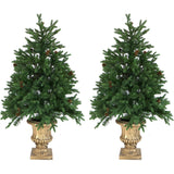 Fraser Hill Farm -  Set of Two 4-Ft. Noble Fir Artificial Trees with Metallic Urn Bases and Multi-Colored LED String Lights