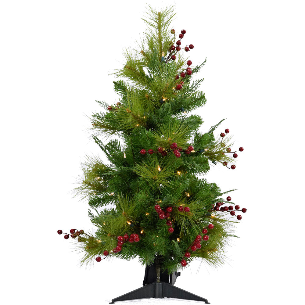 Fraser Hill Farm -  2-Ft. Newberry Pine Artificial Tree with Battery-Operated LED String Lights