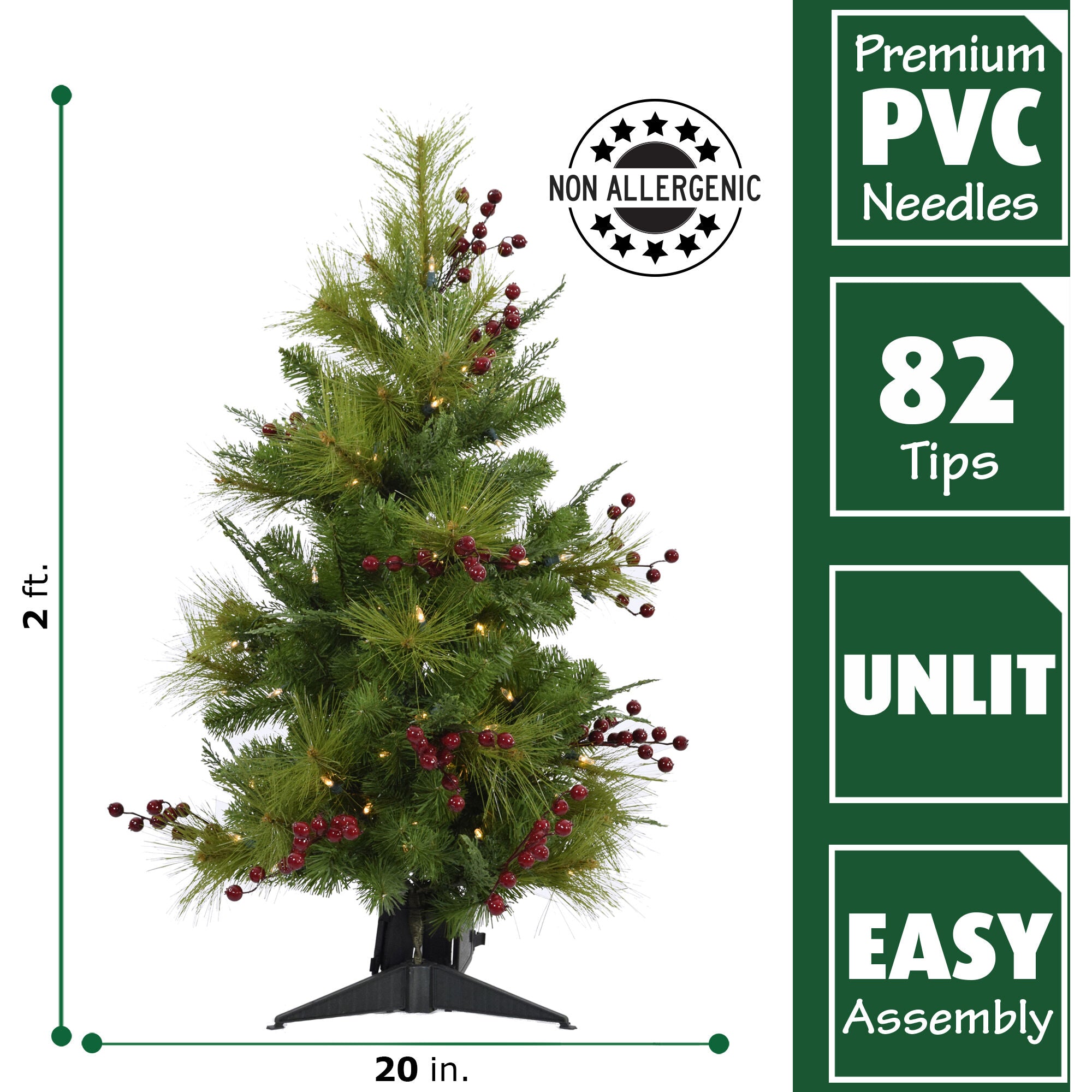 Fraser Hill Farm -  2-Ft. Newberry Pine Artificial Tree with Battery-Operated LED String Lights