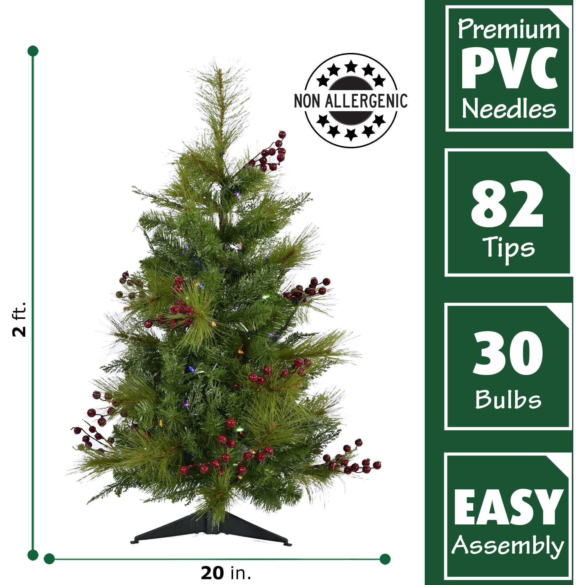Fraser Hill Farm -  2-Ft. Newberry Pine Artificial Tree with Battery-Operated Multi-Colored LED String Lights