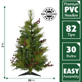 Fraser Hill Farm -  Set of Two 2-Ft. Newberry Pine Artificial Trees with Battery-Operated Multi-Colored LED String Lights