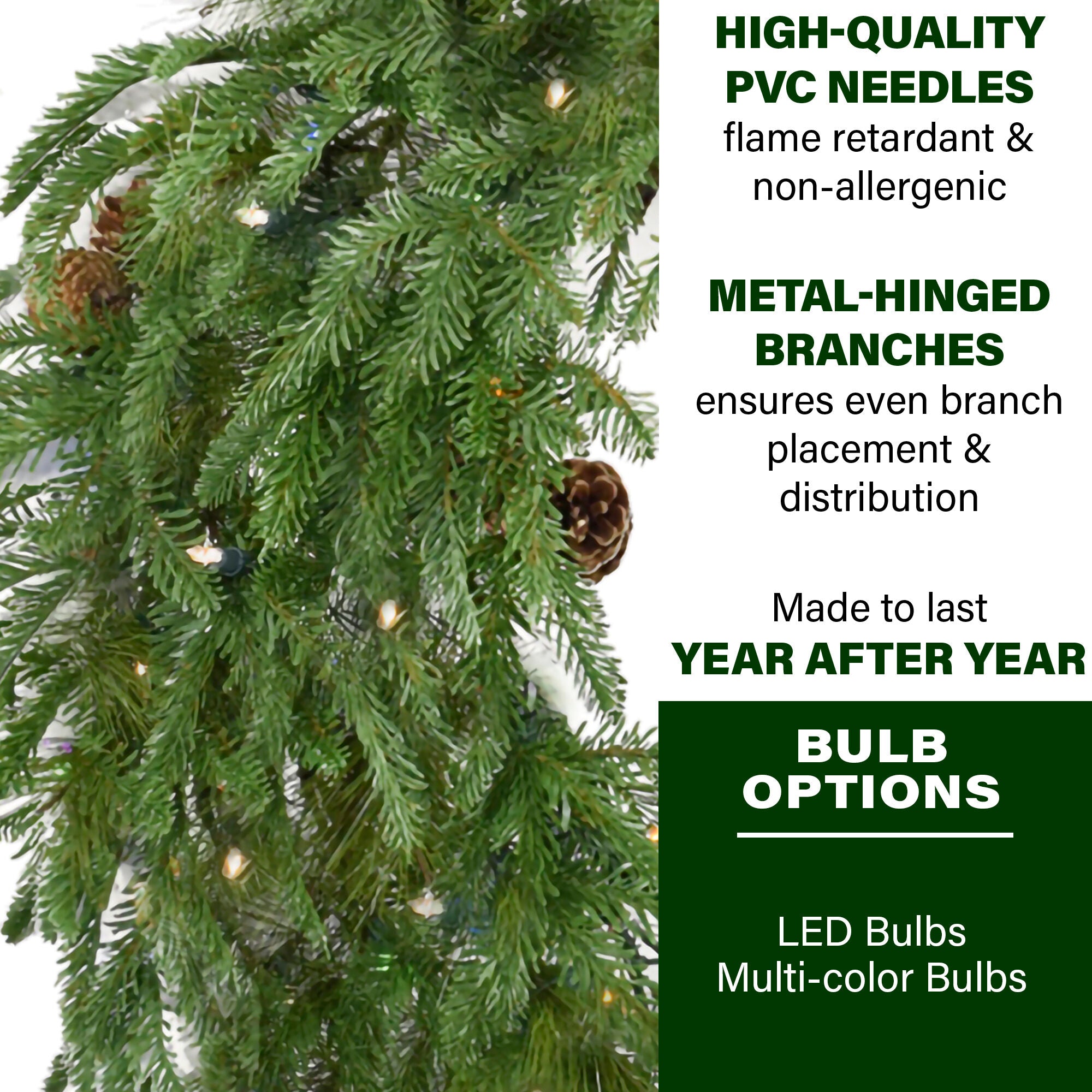Fraser Hill Farm -  48-In. Norway Pine Artificial Holiday Wreath with Multi-Colored Battery-Operated LED String Lights