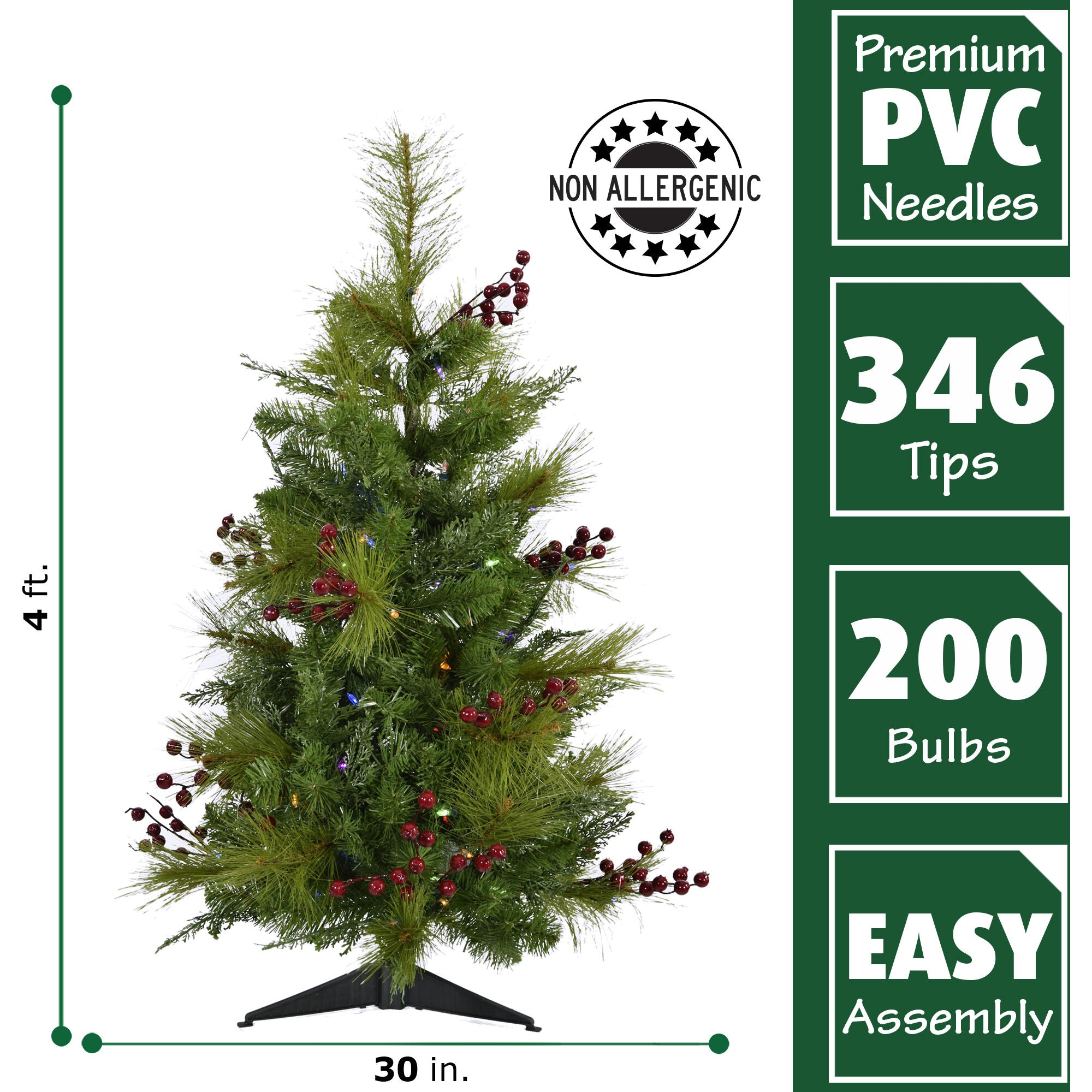 Fraser Hill Farm -  4-Ft. Newberry Pine Artificial Tree with Multi-Colored LED String Lights